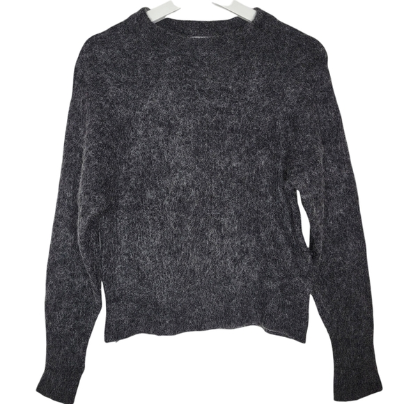 NA-KD Sweater Shrunken Grey Crewneck Wool Blend Raglan Sleeve Stretch Fuzzy Knit - Picture 1 of 9